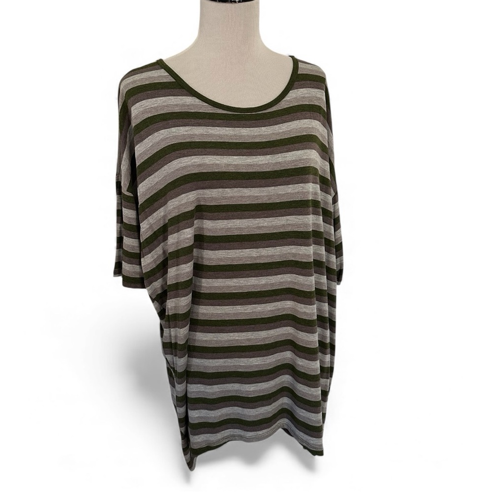 LuLaRoe Irma Olive Gray Purple Striped Top Sz L New